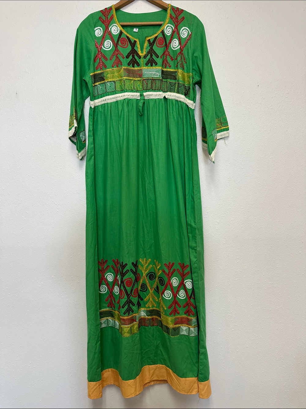 Vintage empire waist Green Embroidered Maxi Dress - ethnic style festival hippie
